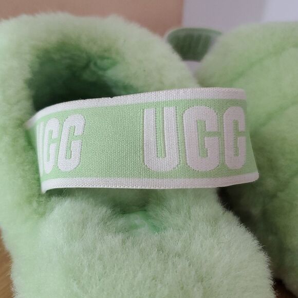 UGG Fluff Yeah Slide Parakeet Green Wool Slingback Slipper Sandal Women's Size 7 - Picture 9 of 13